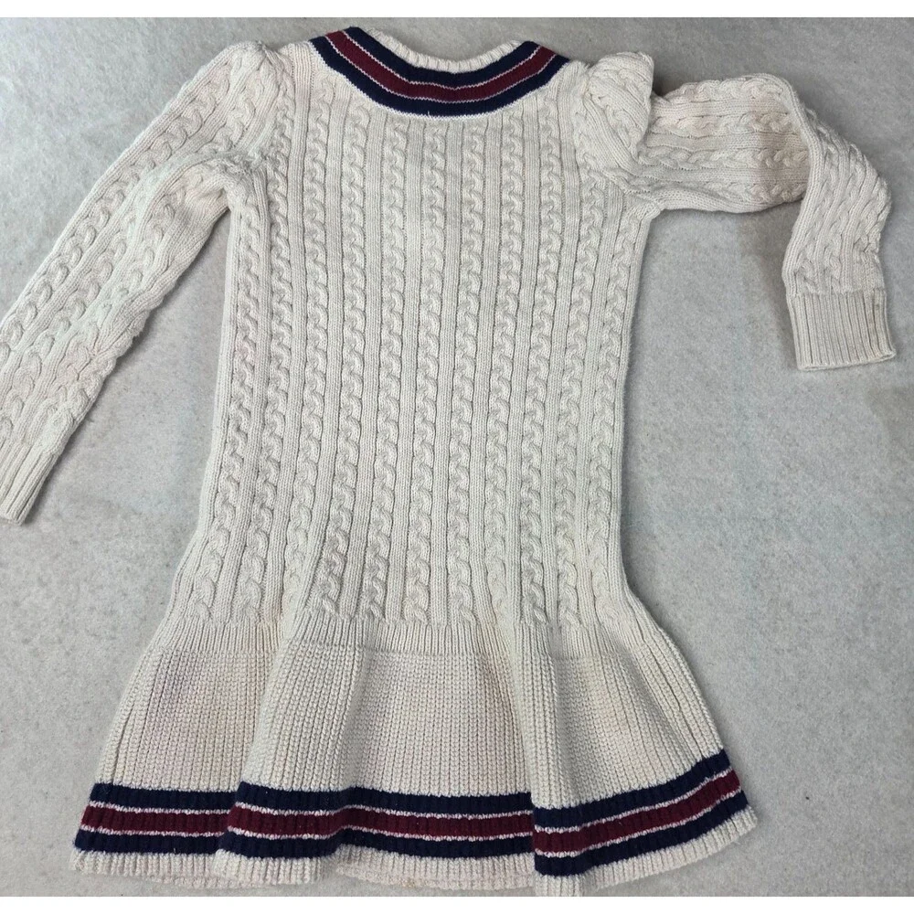 Polo Ralph Lauren Girls Cable Knit Sweater Dress Size 6 Ivory Cotton